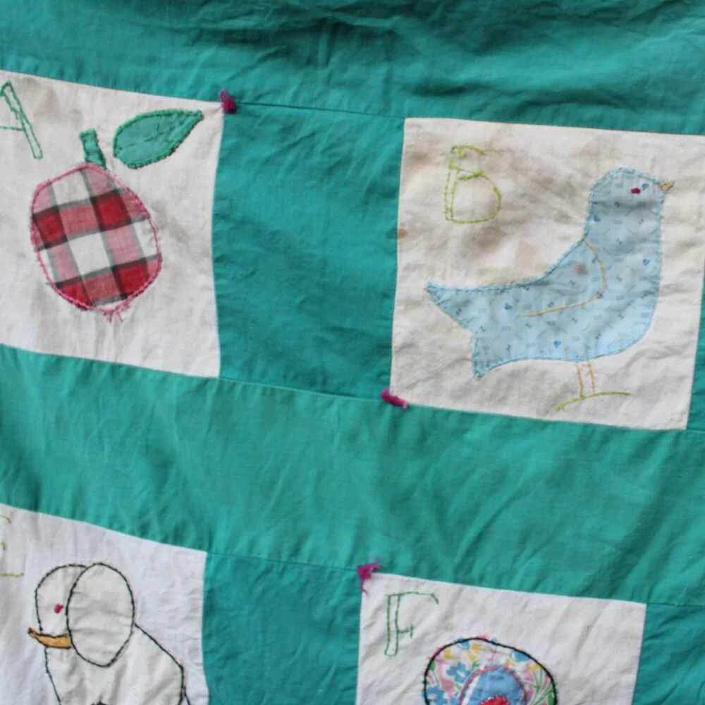 MCM Vintage Patchwork Quilt Farm House Alphabet Sampler Baby Child